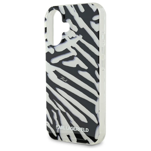 Capa para Apple iPhone 16, Karl Lagerfeld, Padrão Zebra de Luxo IML com Alça, Preta