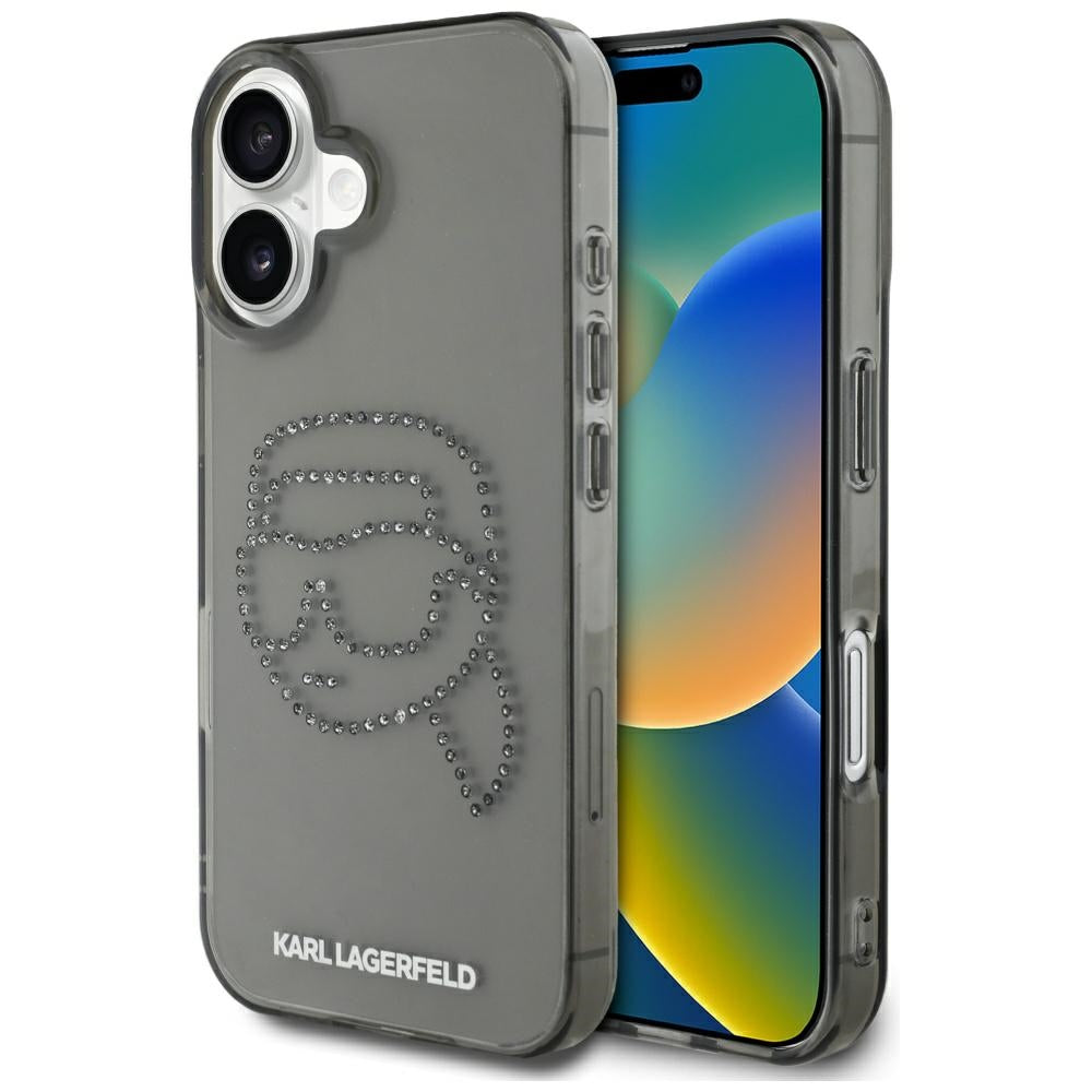Capa para Apple iPhone 16, Karl Lagerfeld, IML Rhinestones Karl's Head, Preta