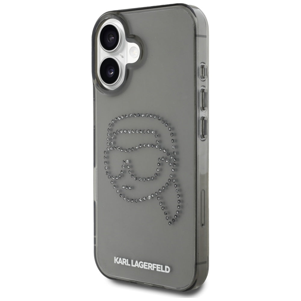 Capa para Apple iPhone 16, Karl Lagerfeld, IML Rhinestones Karl's Head, Preta
