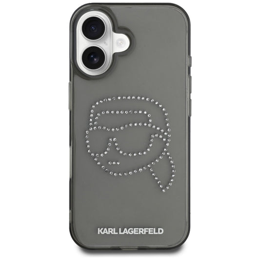 Capa para Apple iPhone 16, Karl Lagerfeld, IML Rhinestones Karl's Head, Preta