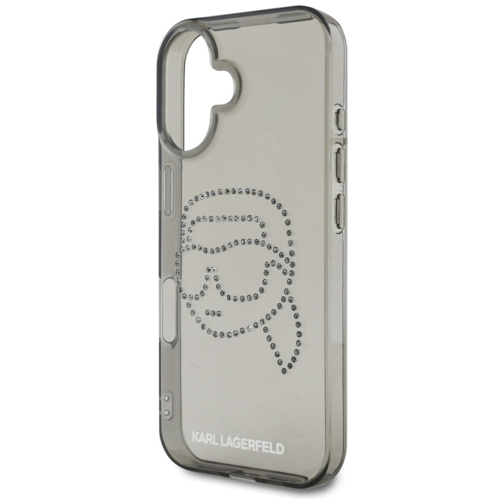 Capa para Apple iPhone 16, Karl Lagerfeld, IML Rhinestones Karl's Head, Preta