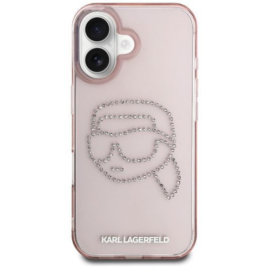 Capa para Apple iPhone 16, Karl Lagerfeld, IML Rhinestones Karl's Head, Rosa