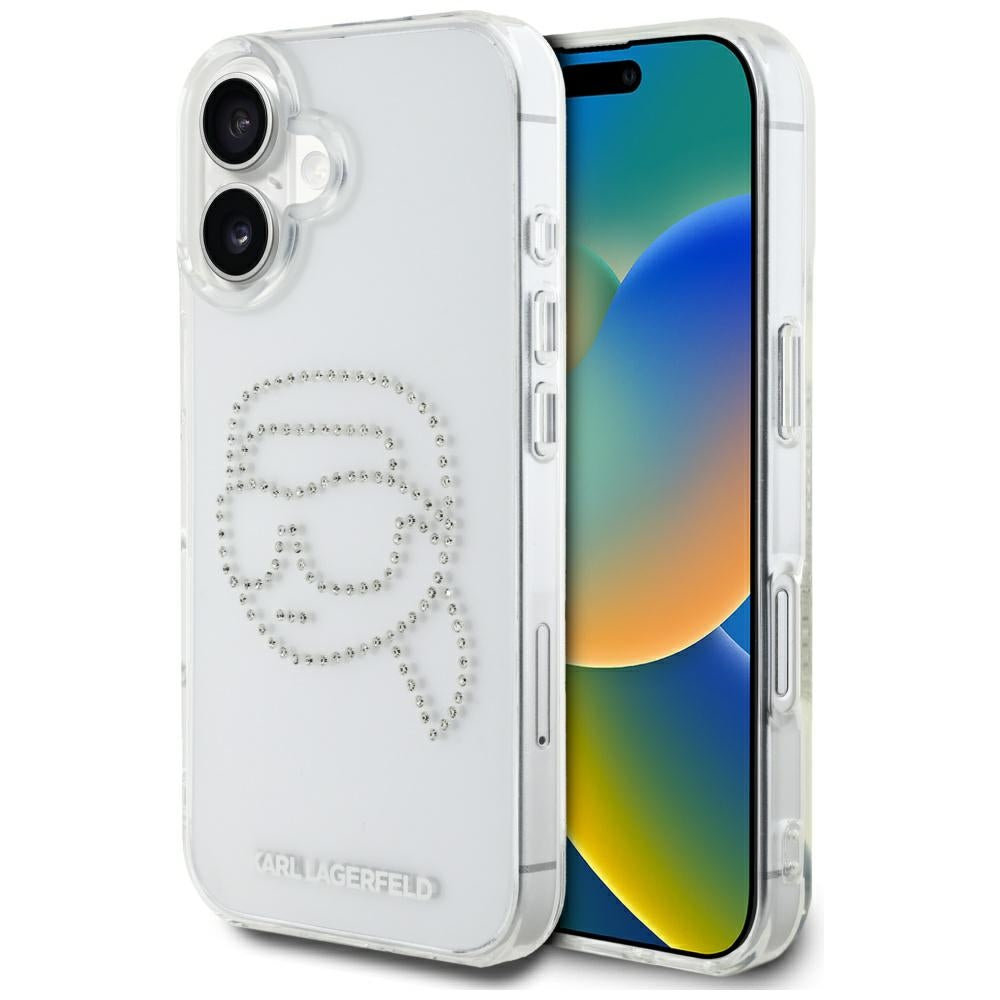 Capa para Apple iPhone 16, Karl Lagerfeld, IML Rhinestones Karl's Head, Transparente