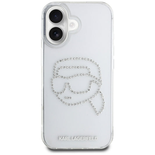 Capa para Apple iPhone 16, Karl Lagerfeld, IML Rhinestones Karl's Head, Transparente