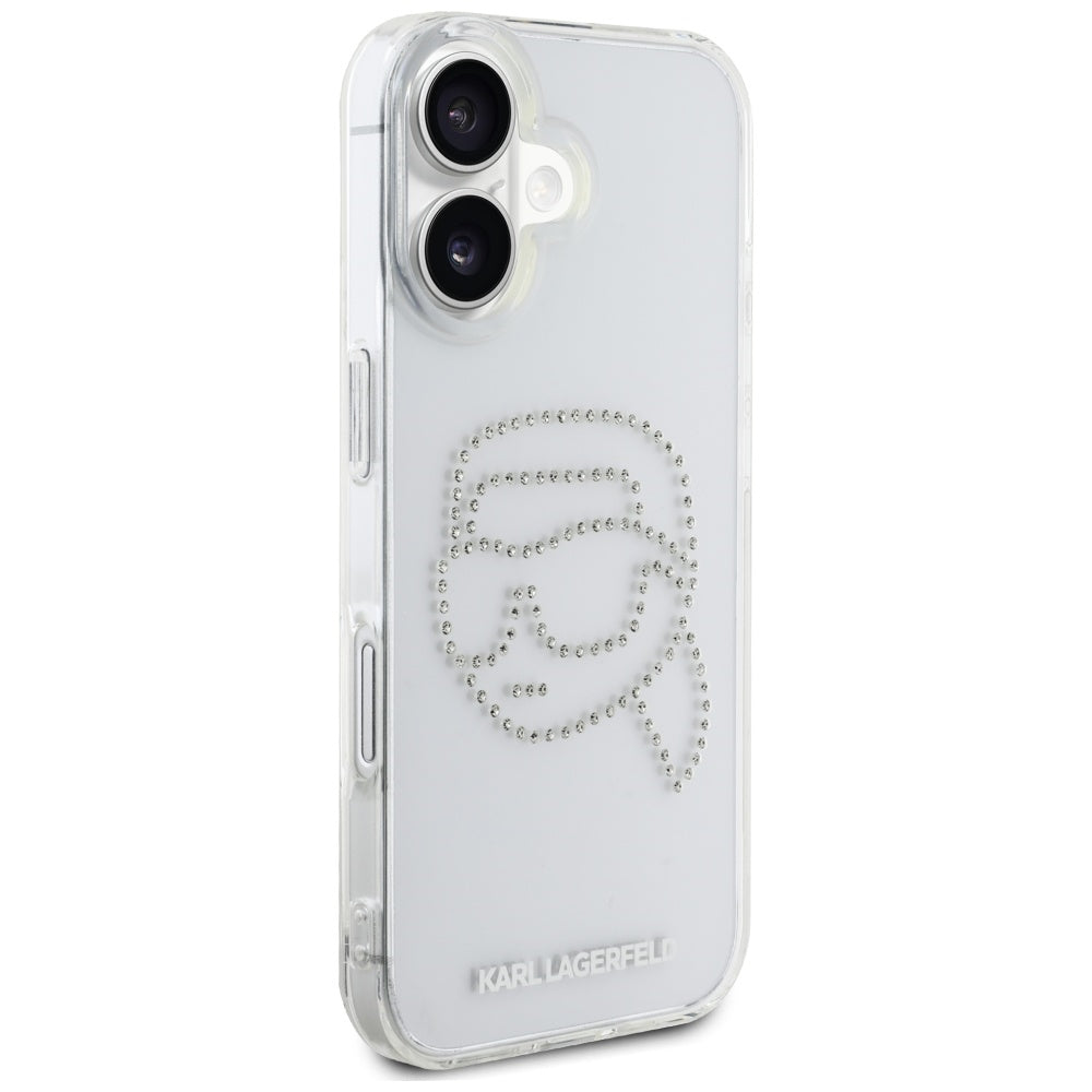 Capa para Apple iPhone 16, Karl Lagerfeld, IML Rhinestones Karl's Head, Transparente