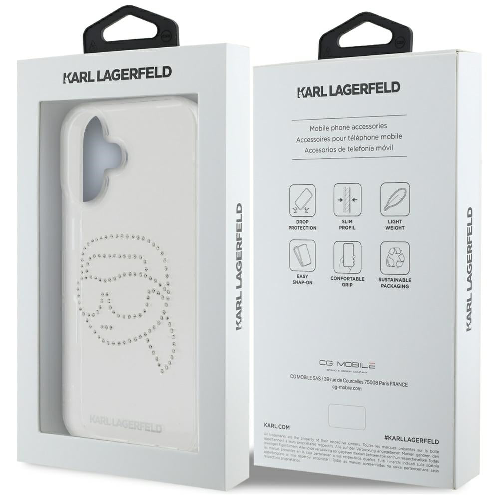 Capa para Apple iPhone 16, Karl Lagerfeld, IML Rhinestones Karl's Head, Transparente