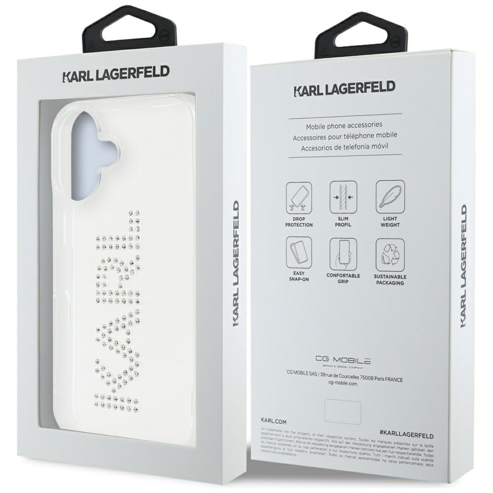 Capa para Apple iPhone 16, Karl Lagerfeld, IML Rhinestones Transparent Logo, Transparente
