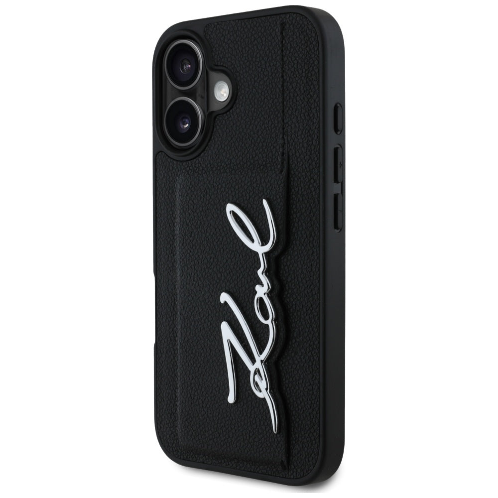Capa para Apple iPhone 16, Karl Lagerfeld, Metal Signature, Preta