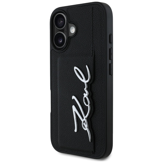 Capa para Apple iPhone 16, Karl Lagerfeld, Metal Signature, Preta