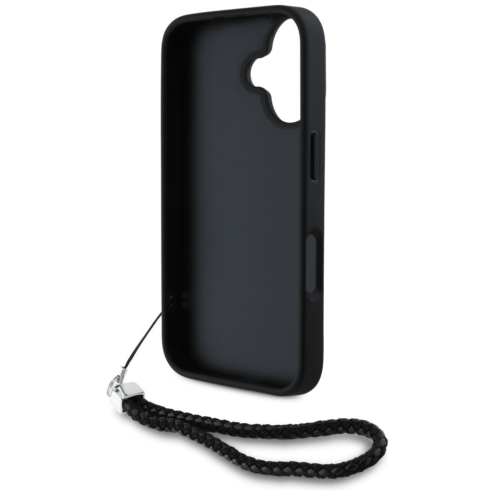 Capa para Apple iPhone 16, Karl Lagerfeld, Quilted Initial Logo & Chain Strap, Preta.