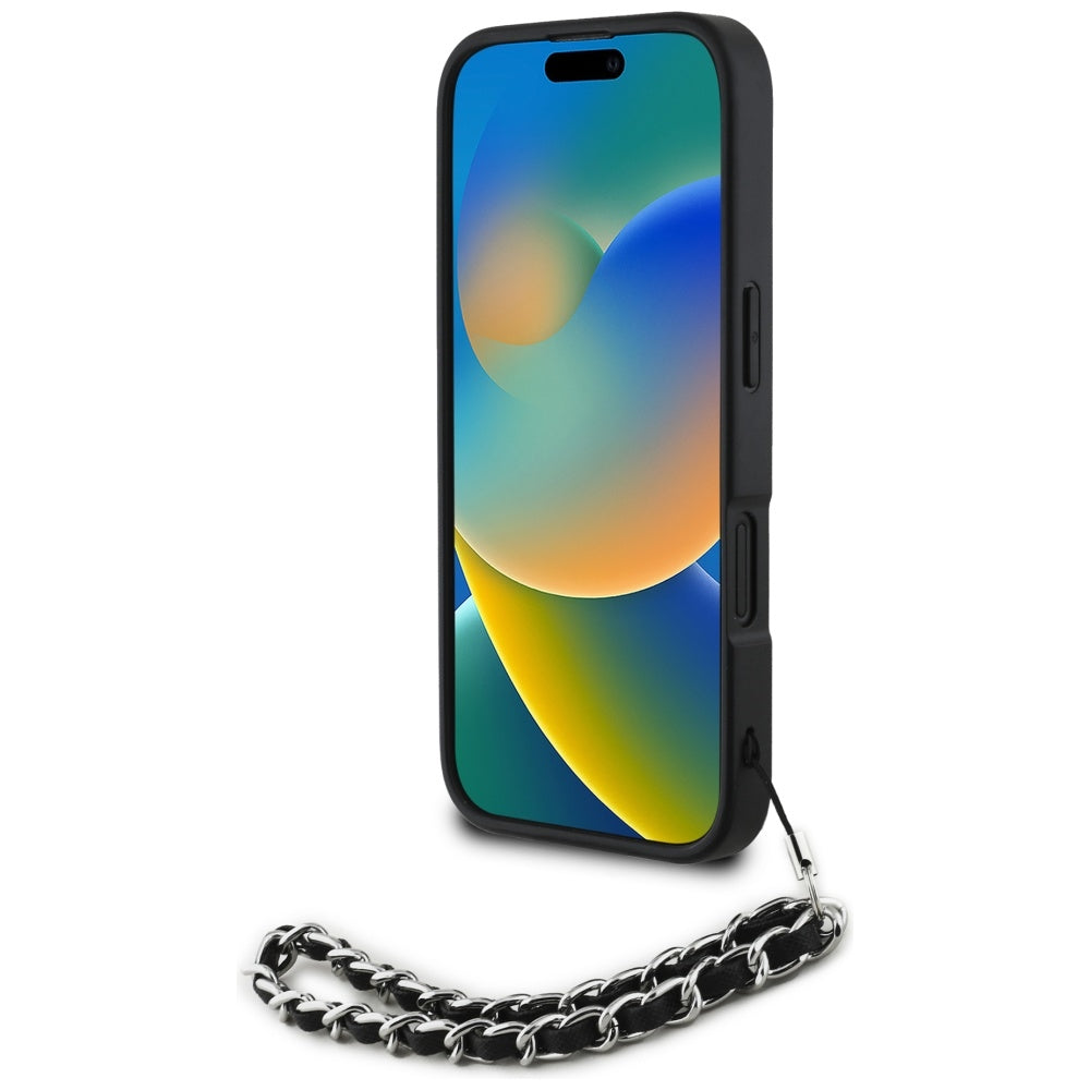 Capa para Apple iPhone 16, Karl Lagerfeld, Saffiano Crystals & Charm, Preta