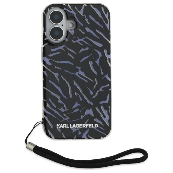 Capa para Apple iPhone 16, Karl Lagerfeld, Zebra com Alça de Corda, Roxo