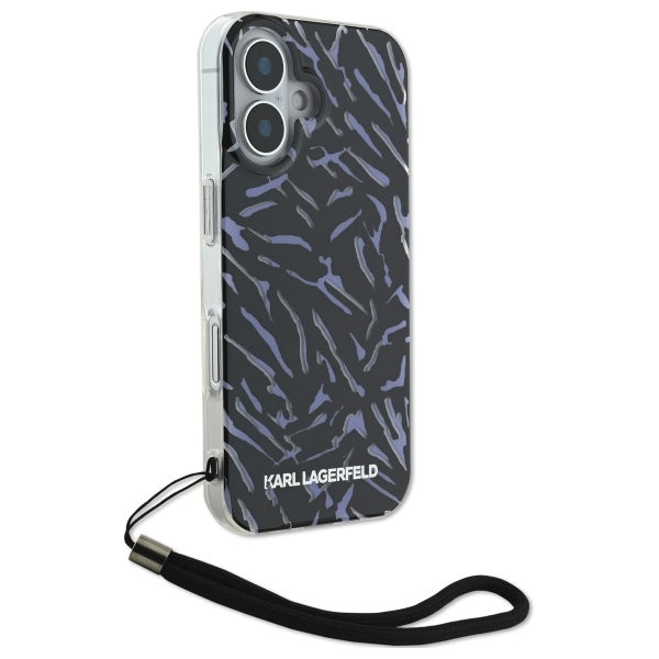 Capa para Apple iPhone 16, Karl Lagerfeld, Zebra com Alça de Corda, Roxo