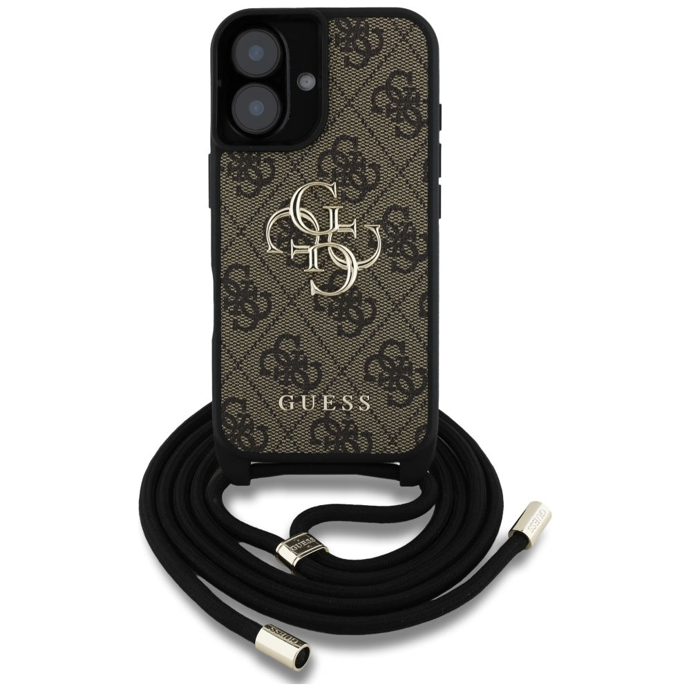 Capa para Apple iPhone 16 Plus, Guess, 4G CBDY Big Logo com Alça de Cordão, Marrom