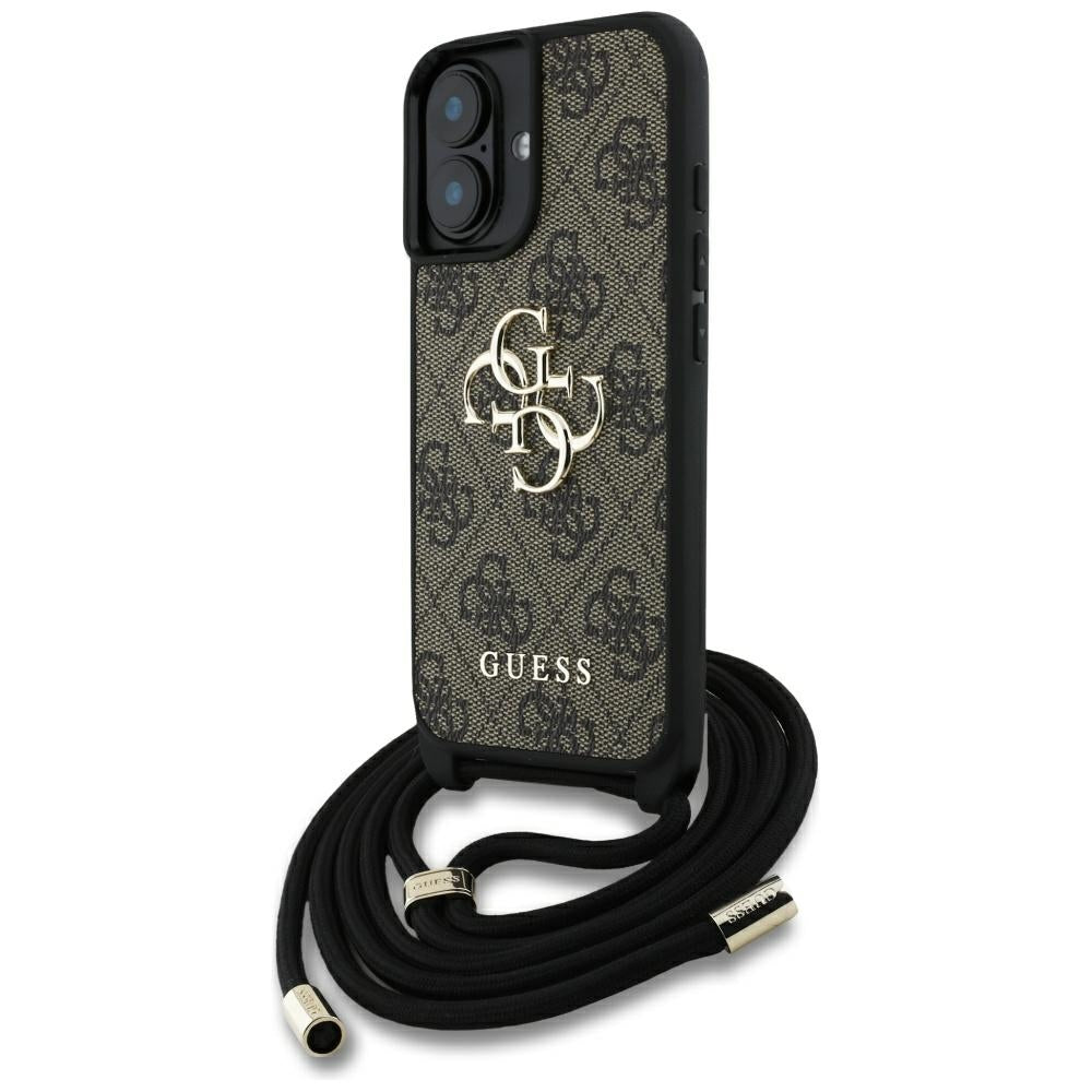 Capa para Apple iPhone 16 Plus, Guess, 4G CBDY Big Logo com Alça de Cordão, Marrom