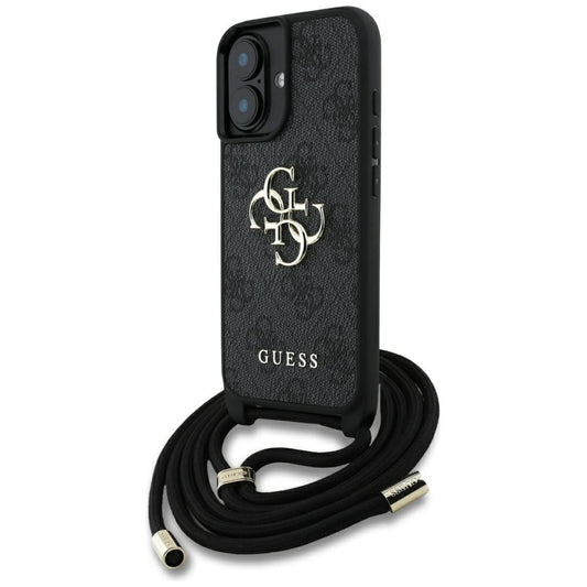 Capa para Apple iPhone 16 Plus, Guess, 4G CBDY Big Logo com Alça de Cordão, Preta