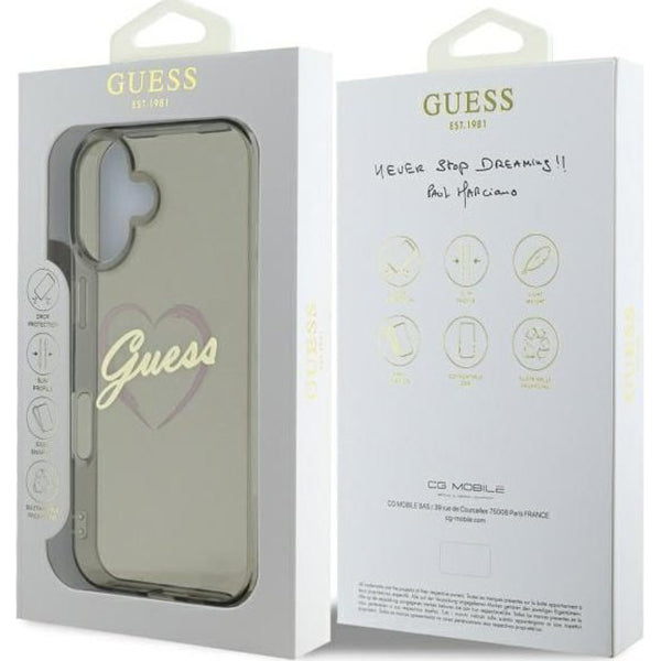 Capa para Apple iPhone 16 Plus, Guess, IML Heart, Preta