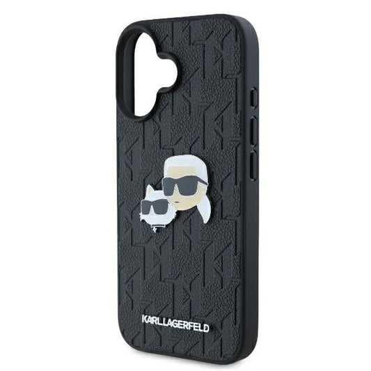 Capa para Apple iPhone 16 Plus, Karl Lagerfeld, Monograma Karl & Cabeças de Choupette, Preta