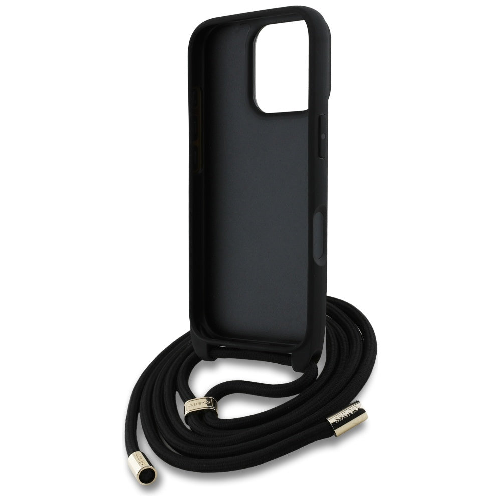 Capa para Apple iPhone 16 Pro, Guess, 4G CBDY Big Logo com Alça de Cordão, Preta