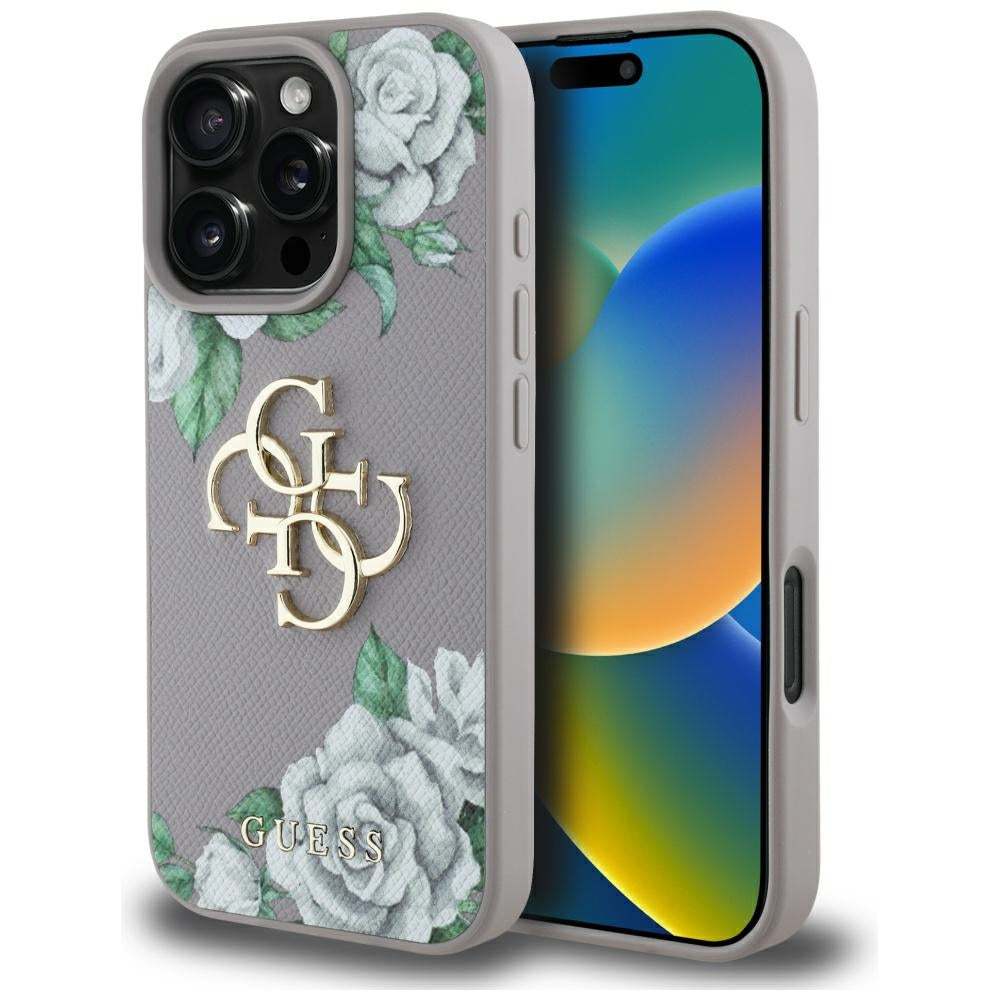 Capa para Apple iPhone 16 Pro, Guess, 4G Grained Roses Big Logo, Roxo