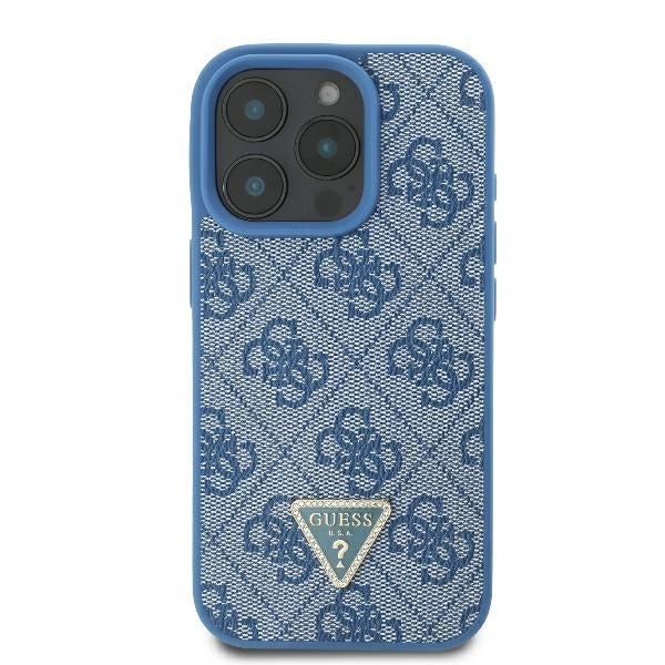 Capa para Apple iPhone 16 Pro, Guess, Crossbody 4G Triangle Strass, Azul