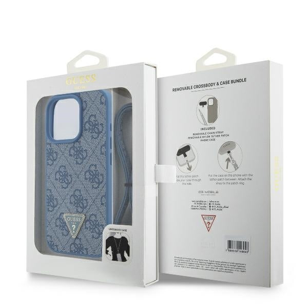 Capa para Apple iPhone 16 Pro, Guess, Crossbody 4G Triangle Strass, Azul