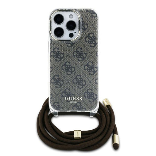 Capa para Apple iPhone 16 Pro, Guess, Crossbody Cord 4G Print, Castanho