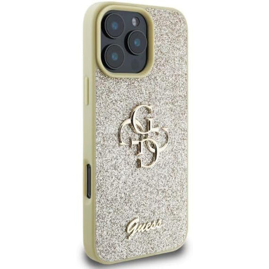 Capa para Apple iPhone 16 Pro, Guess, Fixed Glitter Big 4G, Dourada