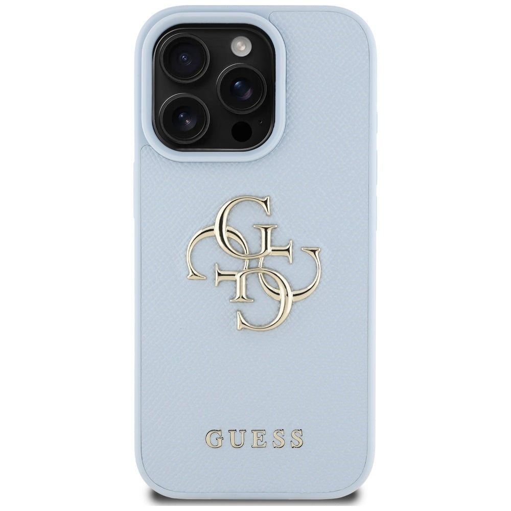 Case for Apple iPhone 16 Pro, Guess, Grained Big 4G Logo Small Classic Logo, Blue