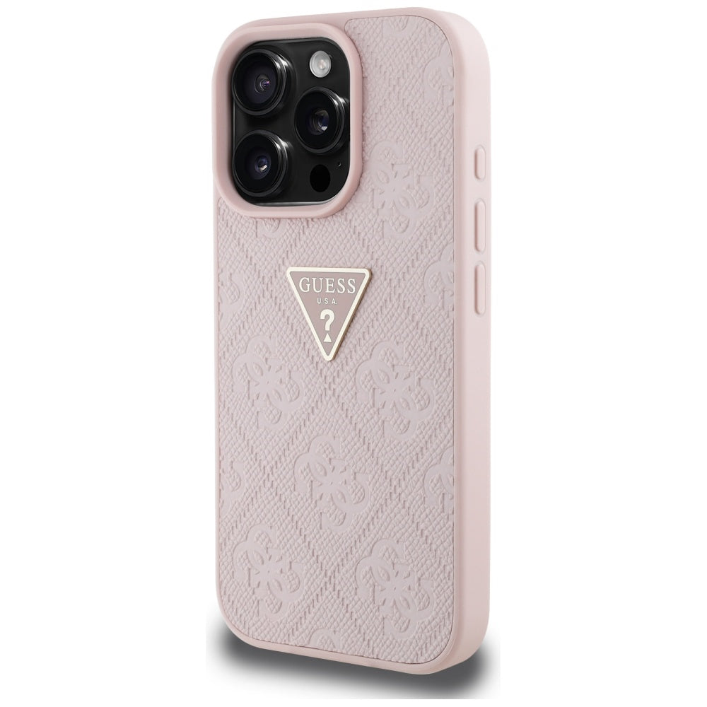 Capa para Apple iPhone 16 Pro, Guess, Hot Stamp 4G Pattern Triangle Logo, Rosa