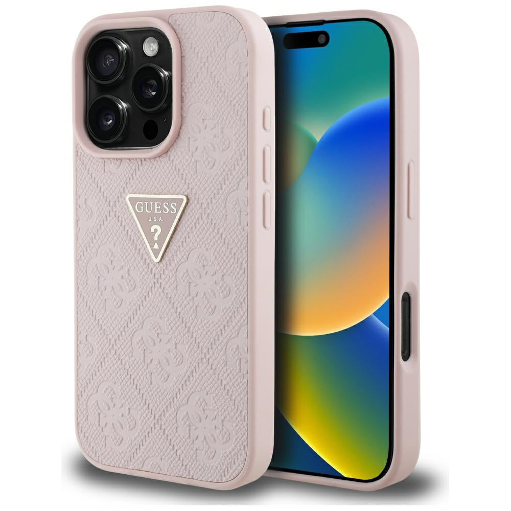 Capa para Apple iPhone 16 Pro, Guess, Hot Stamp 4G Pattern Triangle Logo, Rosa