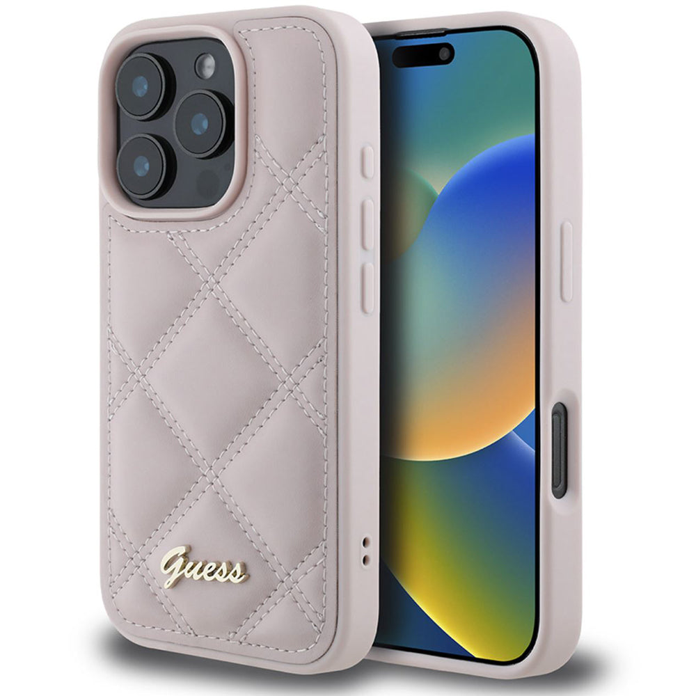 Capa para Apple iPhone 16 Pro, Guess, Quilted Metal Logo, Rosa