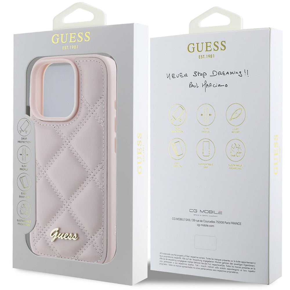 Capa para Apple iPhone 16 Pro, Guess, Quilted Metal Logo, Rosa