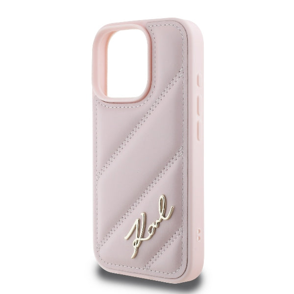 Capa para Apple iPhone 16 Pro, Karl Lagerfeld, Diagonal Quilted Script, Rosa