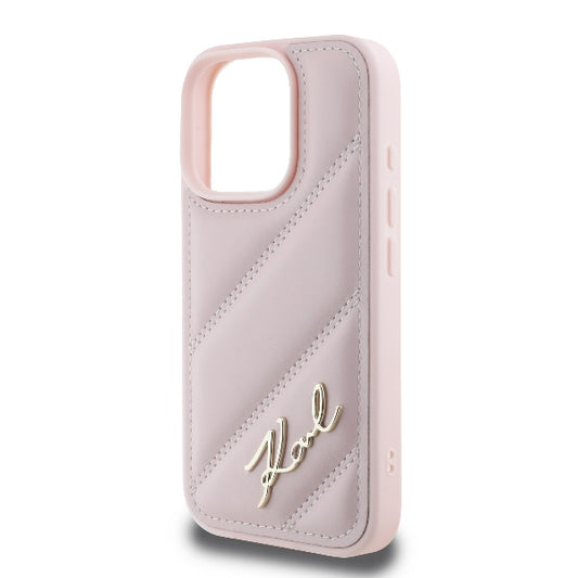 Capa para Apple iPhone 16 Pro, Karl Lagerfeld, Diagonal Quilted Script, Rosa