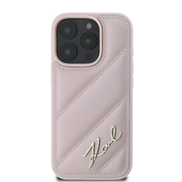 Capa para Apple iPhone 16 Pro, Karl Lagerfeld, Diagonal Quilted Script, Rosa