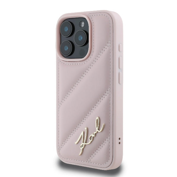 Capa para Apple iPhone 16 Pro, Karl Lagerfeld, Diagonal Quilted Script, Rosa