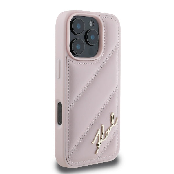 Capa para Apple iPhone 16 Pro, Karl Lagerfeld, Diagonal Quilted Script, Rosa