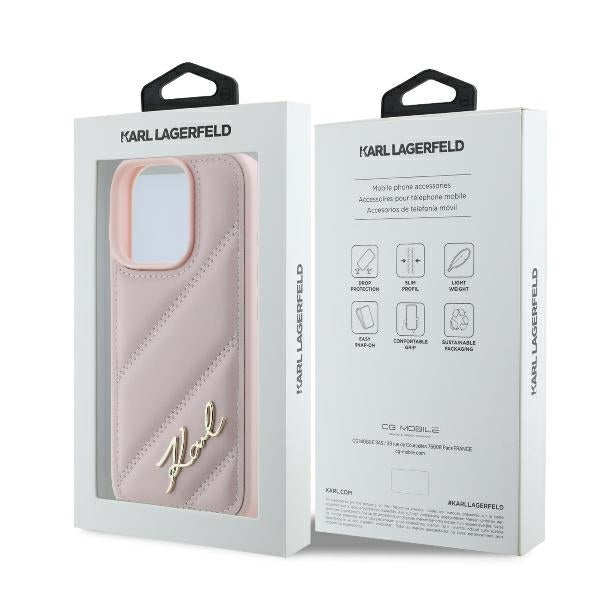 Capa para Apple iPhone 16 Pro, Karl Lagerfeld, Diagonal Quilted Script, Rosa