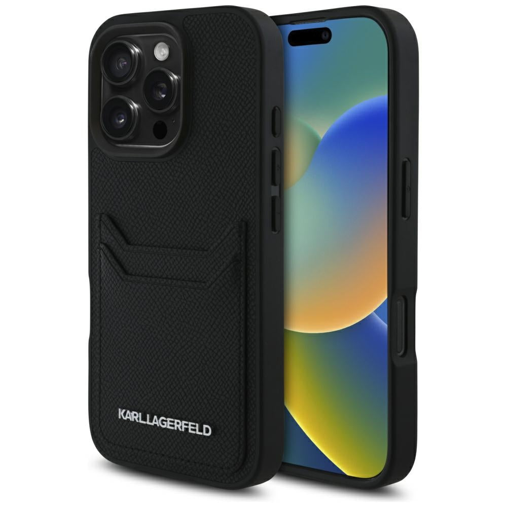 Capa para Apple iPhone 16 Pro, Karl Lagerfeld, Grained Cardslots, Preta