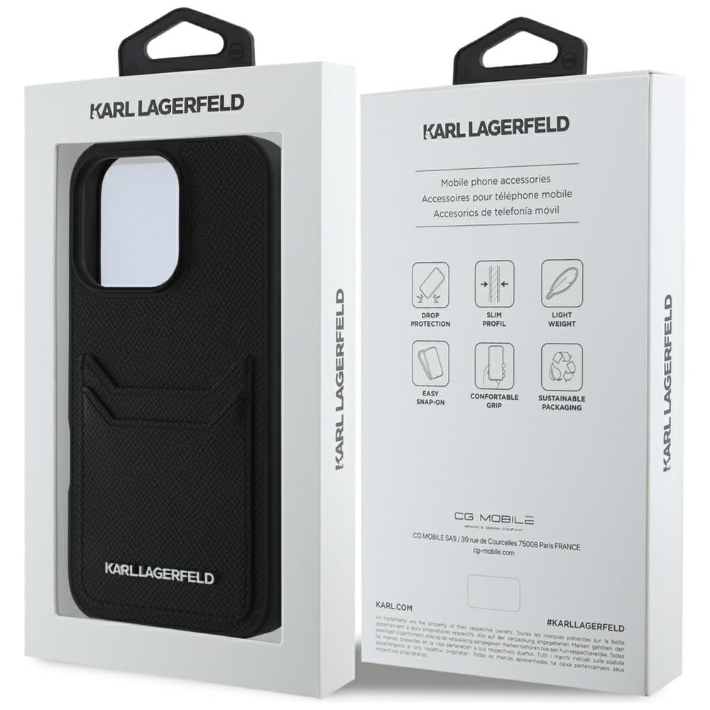 Capa para Apple iPhone 16 Pro, Karl Lagerfeld, Grained Cardslots, Preta