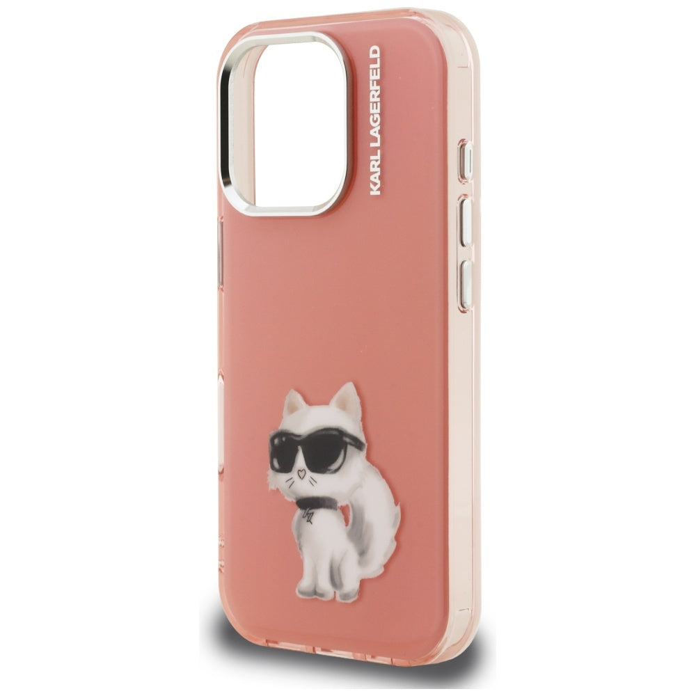 Capa para Apple iPhone 16 Pro, Karl Lagerfeld, IML Aquarelle Logo Choupette, Rosa