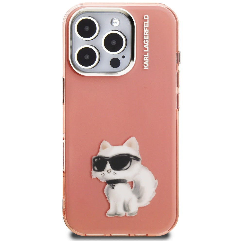 Capa para Apple iPhone 16 Pro, Karl Lagerfeld, IML Aquarelle Logo Choupette, Rosa