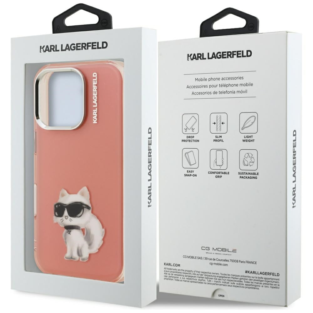 Capa para Apple iPhone 16 Pro, Karl Lagerfeld, IML Aquarelle Logo Choupette, Rosa