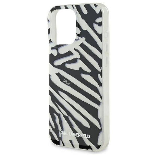 Capa para Apple iPhone 16 Pro, Karl Lagerfeld, Padrão Zebra de Luxo IML com Alça, Preta