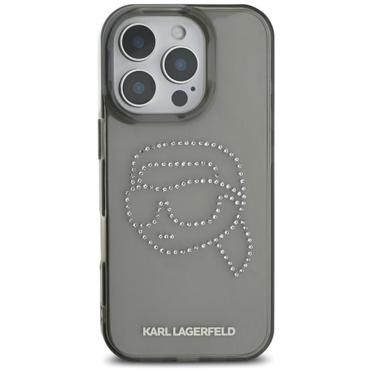 Capa para Apple iPhone 16 Pro, Karl Lagerfeld, IML Rhinestones Karl's Head, Preta