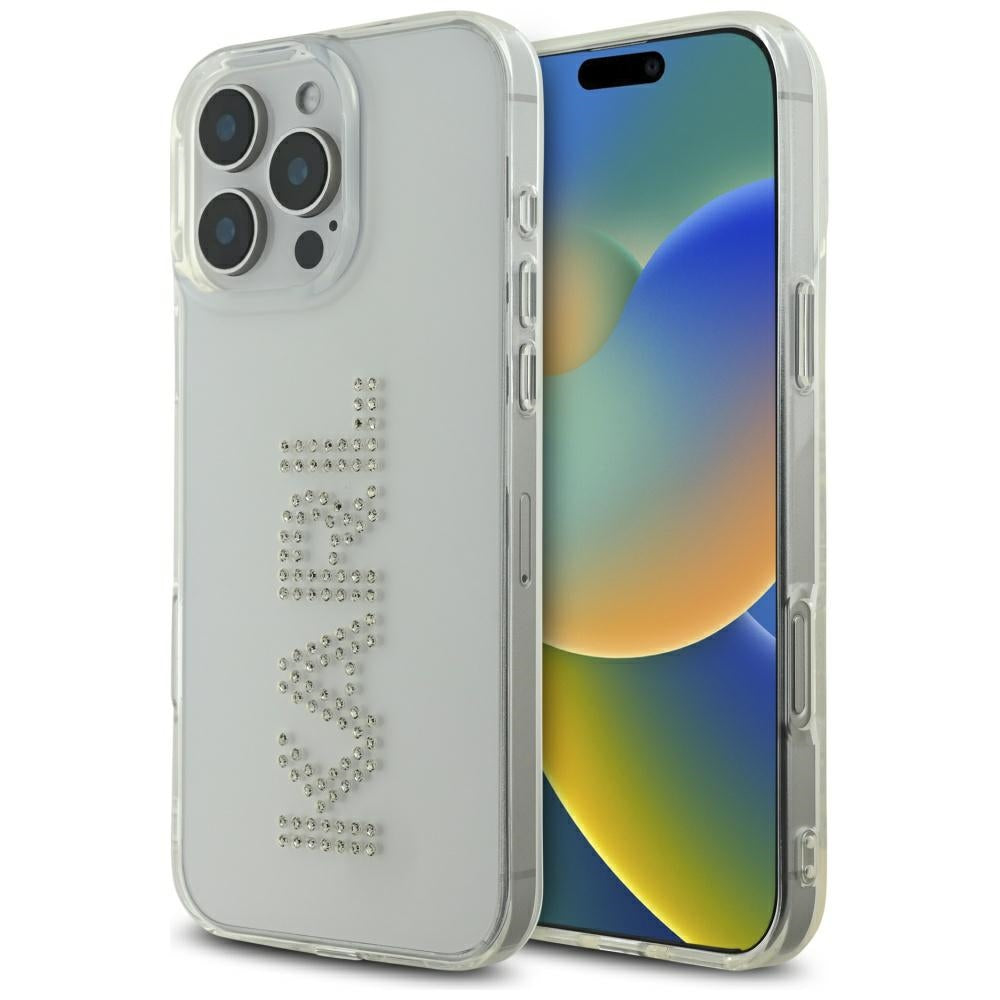 Capa para Apple iPhone 16 Pro, Karl Lagerfeld, IML Rhinestones Transparent Logo, Transparente
