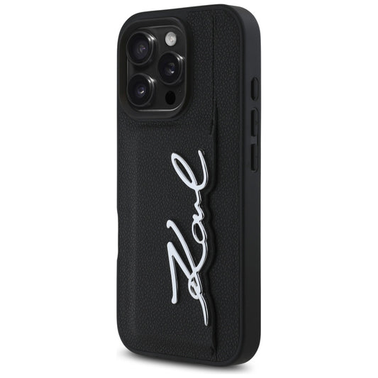 Capa para Apple iPhone 16 Pro, Karl Lagerfeld, Metal Signature, Preta