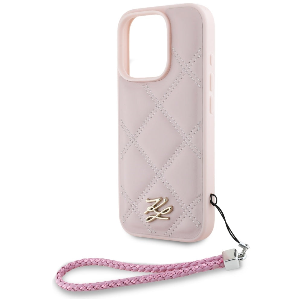 Capa para Apple iPhone 16 Pro, Karl Lagerfeld, Quilted Initial Logo & Chain Strap, Rosa