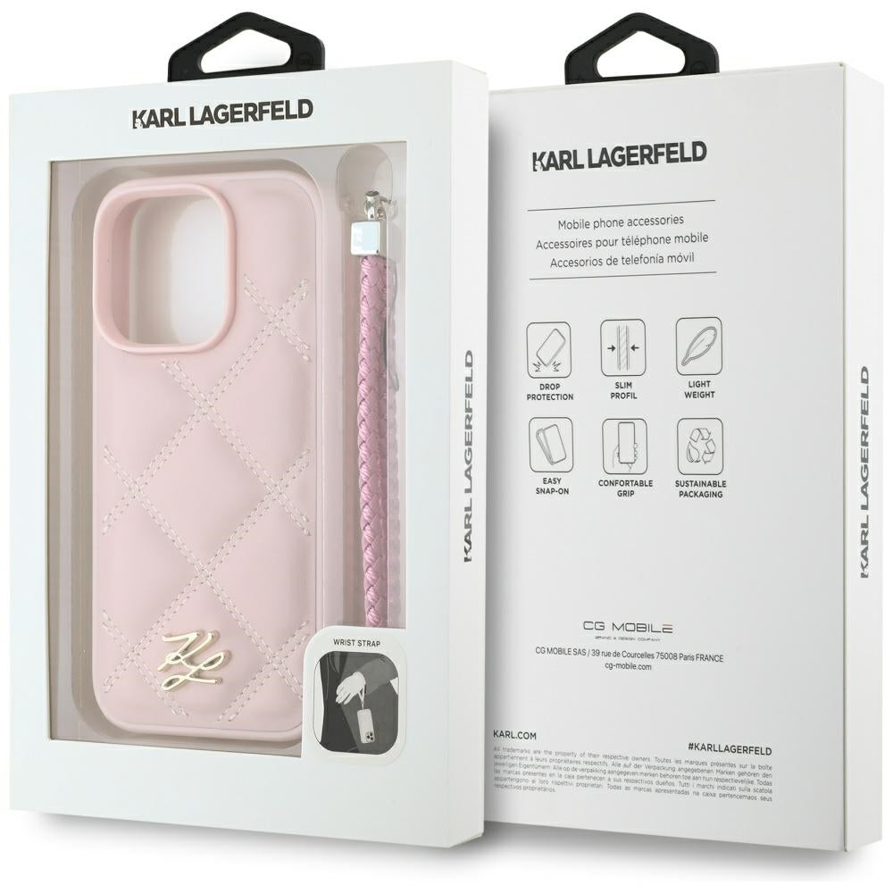 Capa para Apple iPhone 16 Pro, Karl Lagerfeld, Quilted Initial Logo & Chain Strap, Rosa